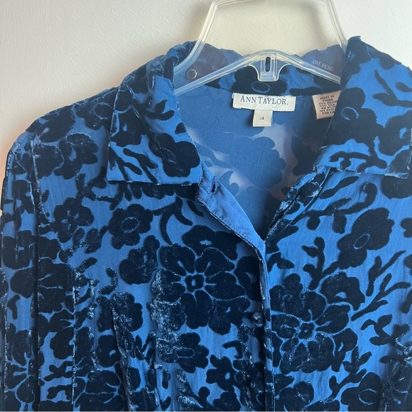 Vintage Ann Taylor Silk Burnout Velvet Button Down Shirt Top Dark Romantic 4 - Picture 4 of 13